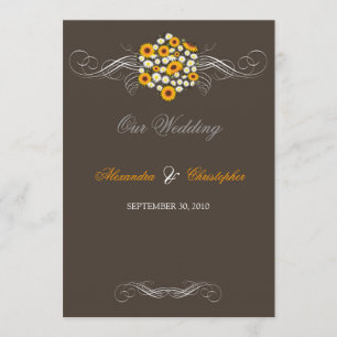 Elegant Sunflowers Daisies Bouquet Wedding 2 Invitation