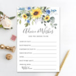 Elegant Sunflowers Eucalyptus Advice & Wishes Card<br><div class="desc">Elegant Sunflowers Eucalyptus Advice & Wishes Card.
Personalise with the bride to be's name and date of shower. 
For further customisation,  please click the "customise further" link. If you need help,  contact me please.</div>