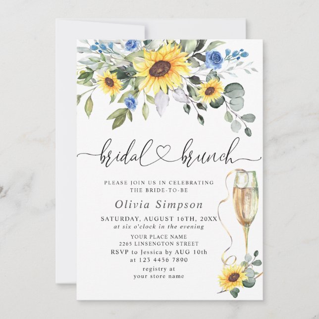 Elegant Sunflowers Eucalyptus BRIDAL BRUNCH Invitation (Front)