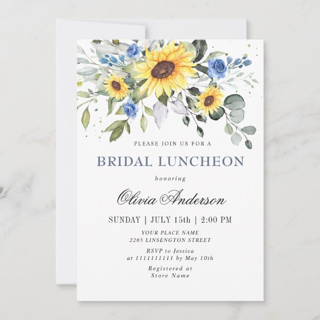 Elegant Sunflowers Eucalyptus BRIDAL LUNCHEON Invi Invitation (Front)