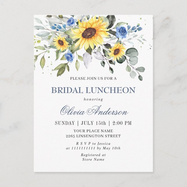 Elegant Sunflowers Eucalyptus Bridal Shower Card (Front)