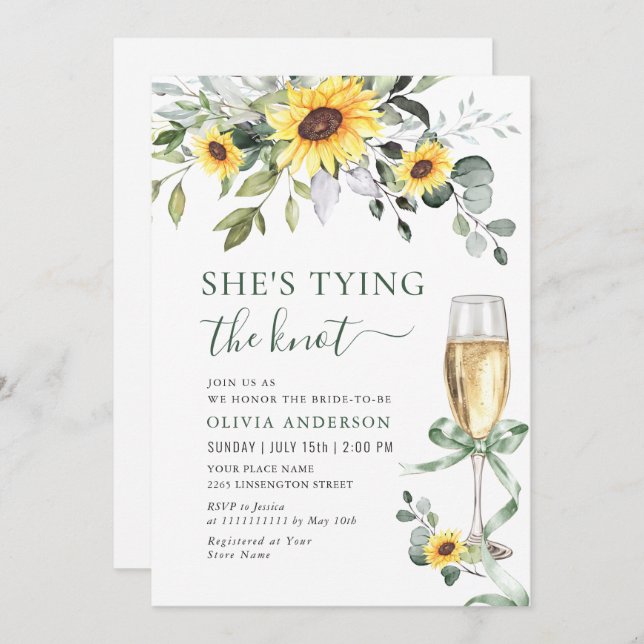 Elegant Sunflowers Eucalyptus BRIDAL SHOWER Invitation (Front/Back)