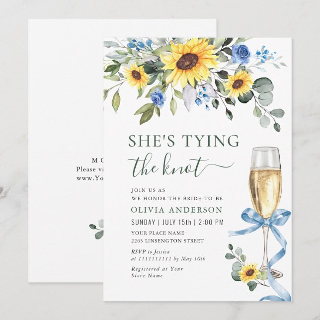 Elegant Sunflowers Eucalyptus BRIDAL SHOWER Invitation (Front/Back)