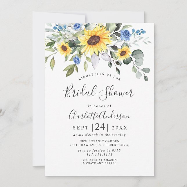 Elegant Sunflowers Eucalyptus BRIDAL SHOWER Invitation (Front)