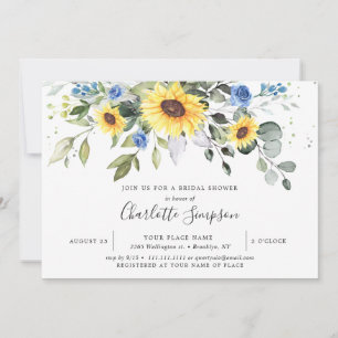 Elegant Sunflowers Eucalyptus Bridal Shower Invitation