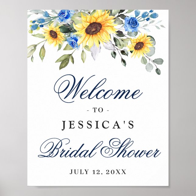 Elegant Sunflowers Eucalyptus Bridal Shower Poster (Front)
