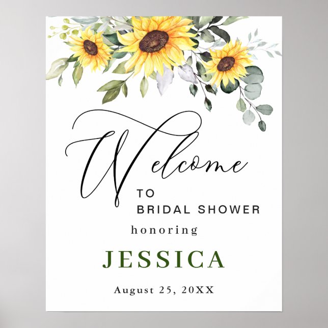 Elegant Sunflowers Eucalyptus Bridal Shower Poster (Front)