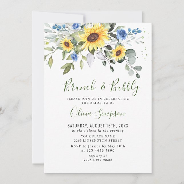 Elegant Sunflowers Eucalyptus Brunch & Bubbly Invitation (Front)