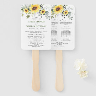 Elegant Sunflowers Eucalyptus Chic Wedding Program Hand Fan