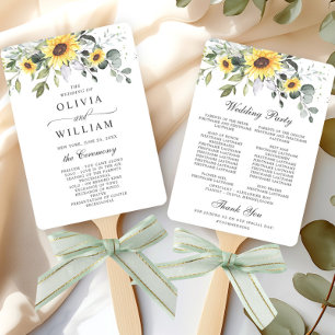 Elegant Sunflowers Eucalyptus Chic Wedding Program Hand Fan