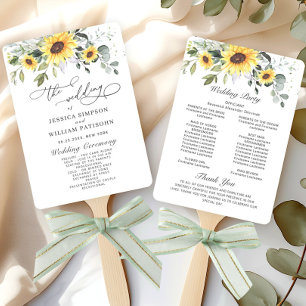 Elegant Sunflowers Eucalyptus Chic Wedding Program Hand Fan