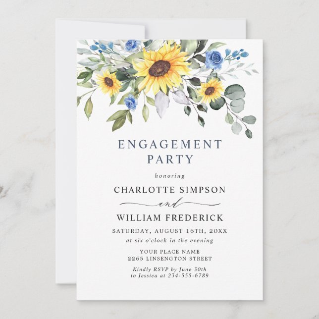 Elegant Sunflowers Eucalyptus ENGAGEMENT  PARTY Invitation (Front)