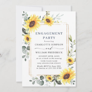 Elegant Sunflowers Eucalyptus ENGAGEMENT  PARTY Invitation