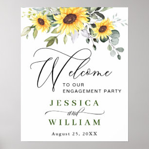 Elegant Sunflowers Eucalyptus Engagement Party Poster