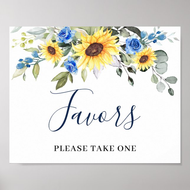 Elegant Sunflowers Eucalyptus Favors Wedding Sign (Front)