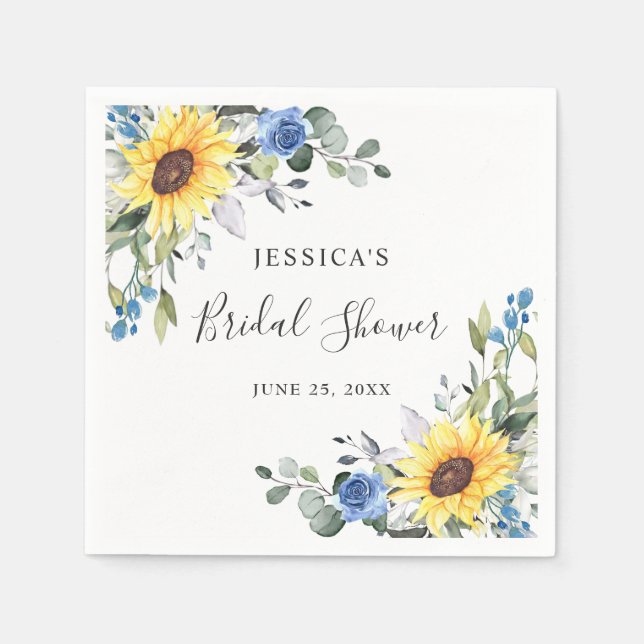 Elegant Sunflowers Eucalyptus Floral Bridal Shower Napkin (Front)