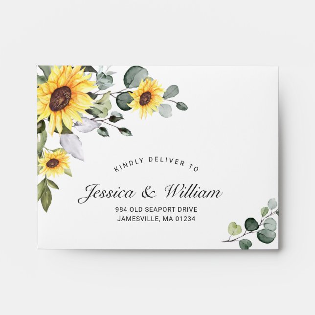 Elegant Sunflowers Eucalyptus Floral for RSVP card Envelope (Front)