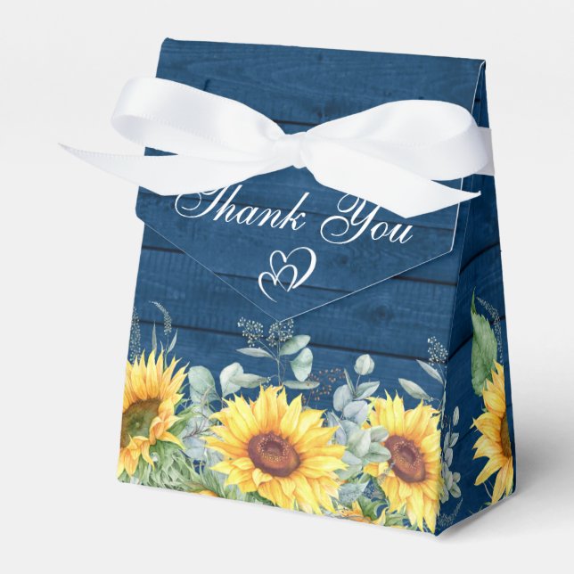 Elegant Sunflowers Eucalyptus Floral Gift Wedding Favour Box (Front Side)
