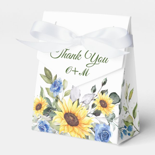 Elegant Sunflowers Eucalyptus Floral Gift Wedding Favour Box (Front Side)