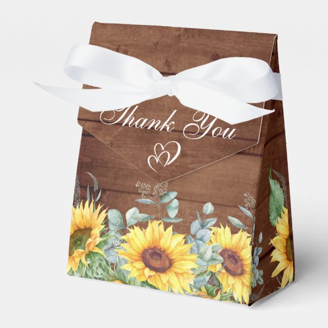 Elegant Sunflowers Eucalyptus Floral Gift Wedding  Favour Box (Front Side)