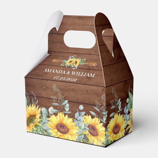 Elegant Sunflowers Eucalyptus Floral Gift Wedding Favour Box (Front Side)