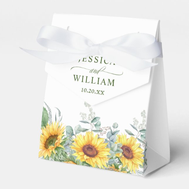 Elegant Sunflowers Eucalyptus Floral Gift Wedding Favour Box (Front Side)