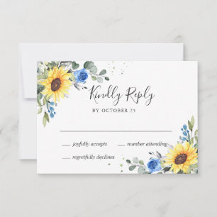 Elegant Sunflowers Eucalyptus Floral Wedding RSVP Card