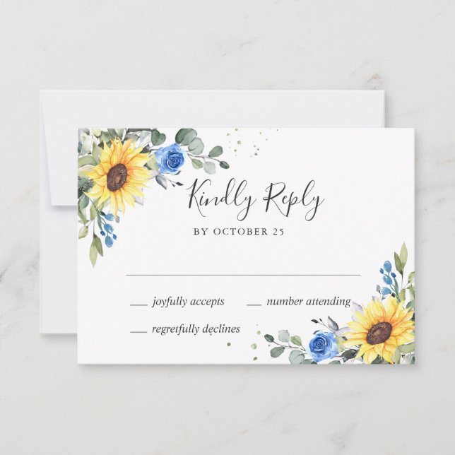Elegant Sunflowers Eucalyptus Floral Wedding RSVP Card (Front)