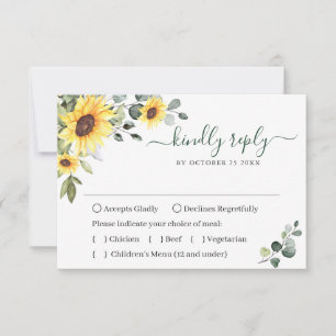 Elegant Sunflowers Eucalyptus Floral Wedding RSVP Card