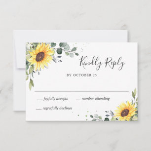 Elegant Sunflowers Eucalyptus Floral Wedding RSVP Card