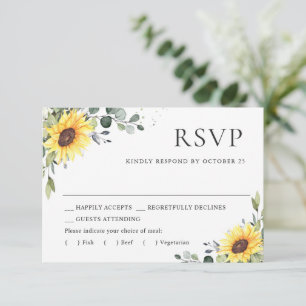 Elegant Sunflowers Eucalyptus Floral Wedding RSVP Card