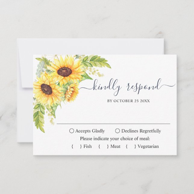 Elegant Sunflowers Eucalyptus Floral Wedding RSVP Card (Front)