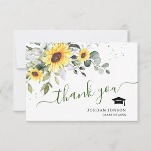 Elegant Sunflowers Eucalyptus Foliage Graduation Thank You Card