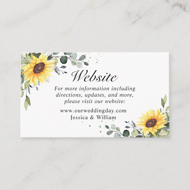 Elegant Sunflowers Eucalyptus Foliage Website Enclosure Card (Front)