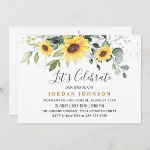 Elegant Sunflowers Eucalyptus Graduation Party Invitation