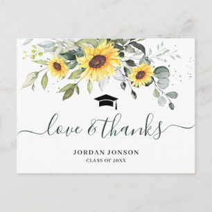 Elegant Sunflowers Eucalyptus Graduation Thank You Postcard