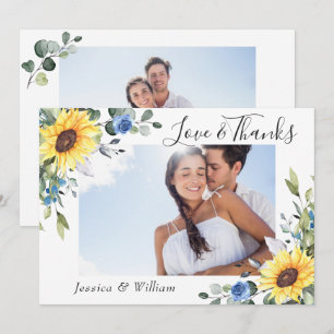 Elegant Sunflowers Eucalyptus Greenery 2 PHOTO Thank You Card