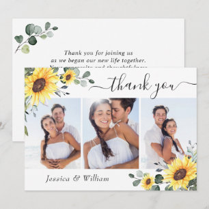 Elegant Sunflowers Eucalyptus Greenery 3 PHOTO Thank You Card