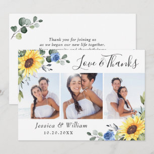 Elegant Sunflowers Eucalyptus Greenery 3 PHOTO Thank You Card