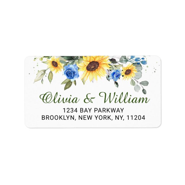 Elegant Sunflowers Eucalyptus Greenery Address Lab Label (Front)