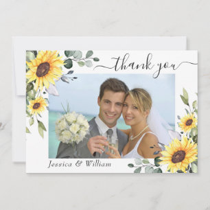 Elegant Sunflowers Eucalyptus Greenery PHOTO Thank You Card