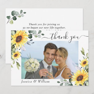 Elegant Sunflowers Eucalyptus Greenery PHOTO Thank You Card