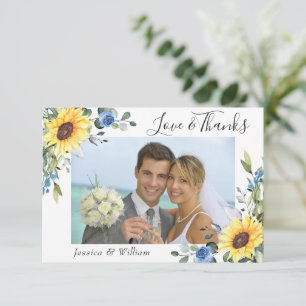 Elegant Sunflowers Eucalyptus Greenery PHOTO Thank You Card