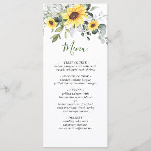 Elegant Sunflowers Eucalyptus Greenery Wedding Menu