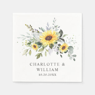 Elegant Sunflowers Eucalyptus Greenery Wedding Napkin