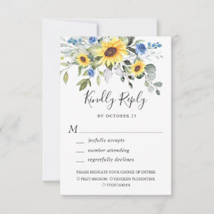 Elegant Sunflowers Eucalyptus Greenery Wedding RSVP Card