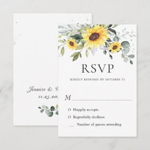 Elegant Sunflowers Eucalyptus Greenery Wedding RSVP Card