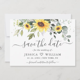Elegant Sunflowers Eucalyptus Greenery Wedding Sav Save The Date