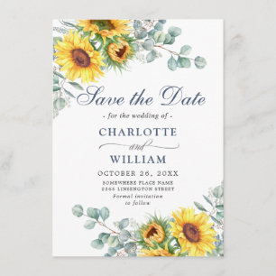 Elegant Sunflowers Eucalyptus Greenery Wedding Save The Date
