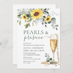 Elegant Sunflowers Eucalyptus PEARLS & Prosecco Invitation